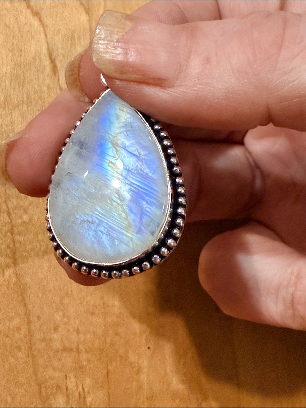 Beautiful Rainbow Moonstone Teardrop Pendant - 925 Stamped